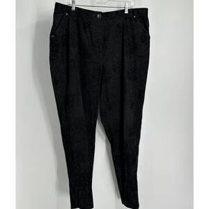 Bamboo Traders Women Pants Size 20W Tapered Textured Floral Black Artsy‎ Boho